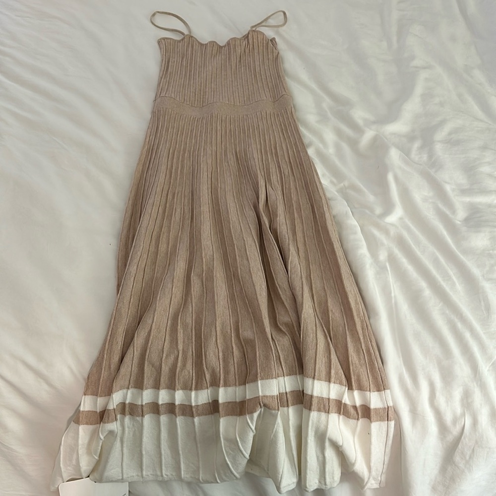 New with tags midi cream and beige summer dress